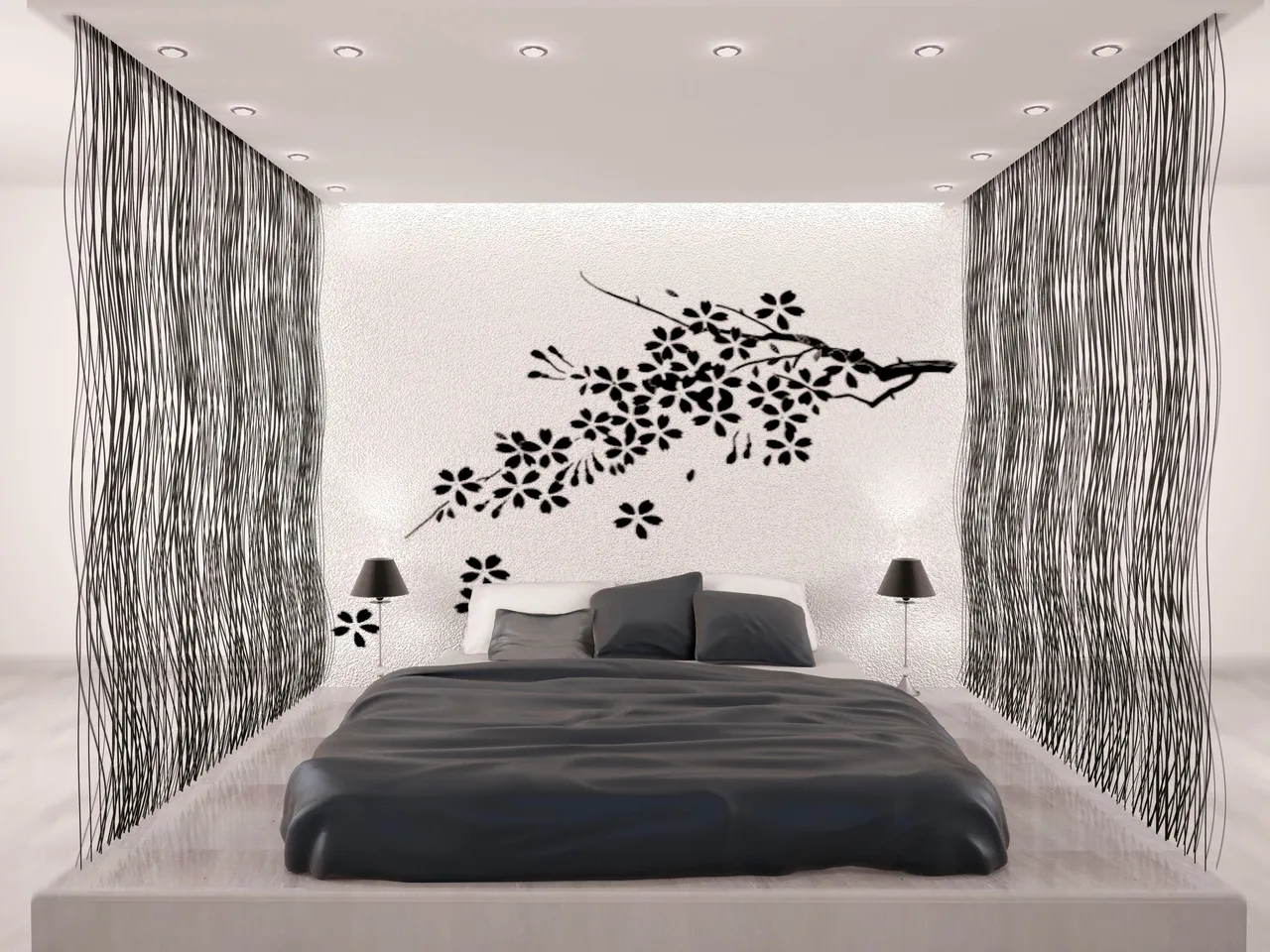 Black Floral — White Wall Bedroom