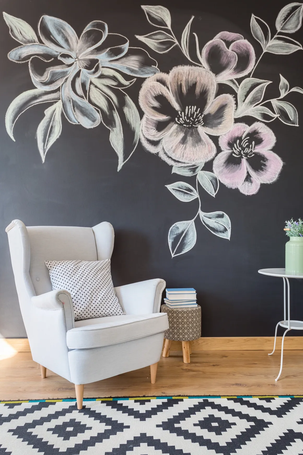 Grey Wall Floral — Living Room